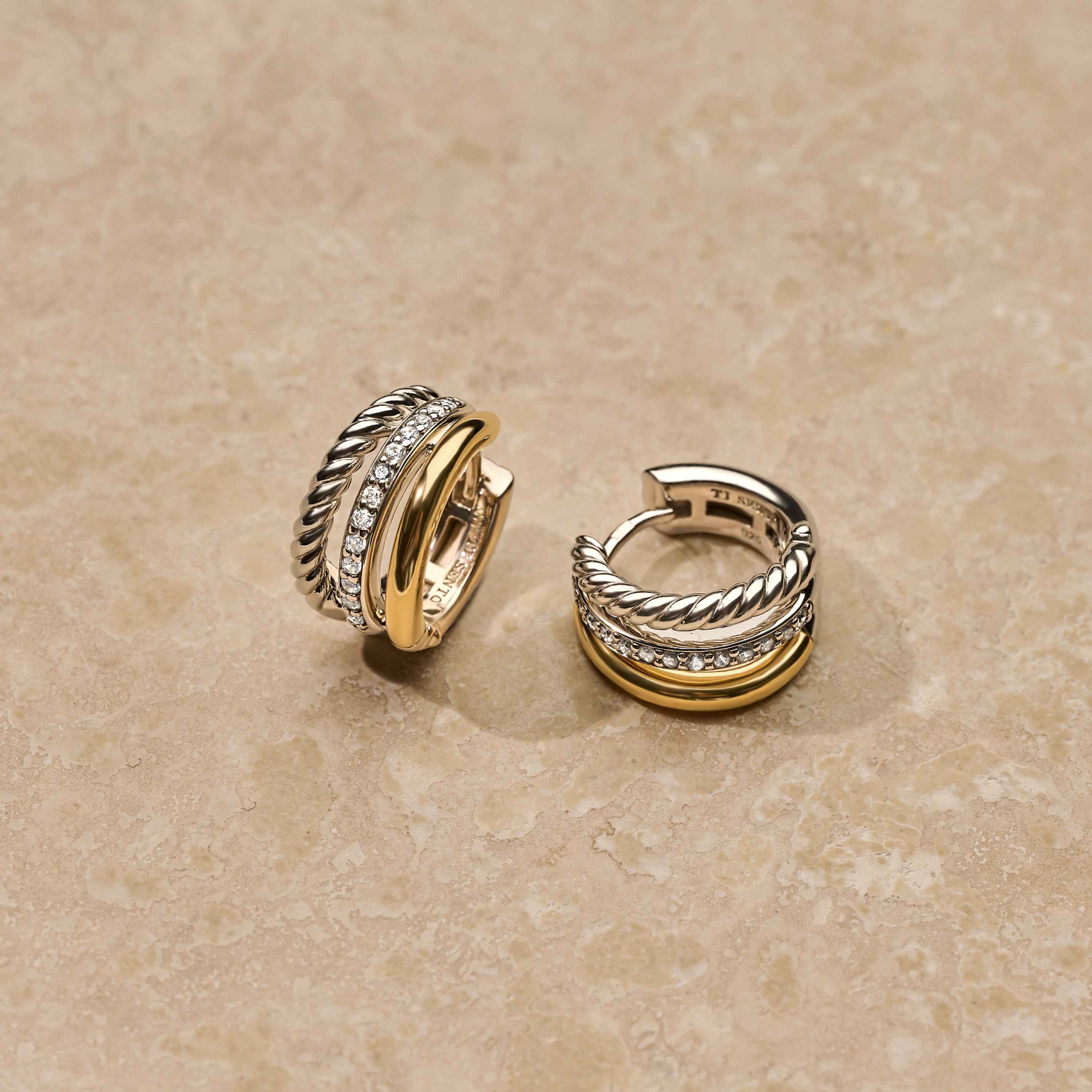 Structured Triple Band Zirkonia Hoops - Image 10