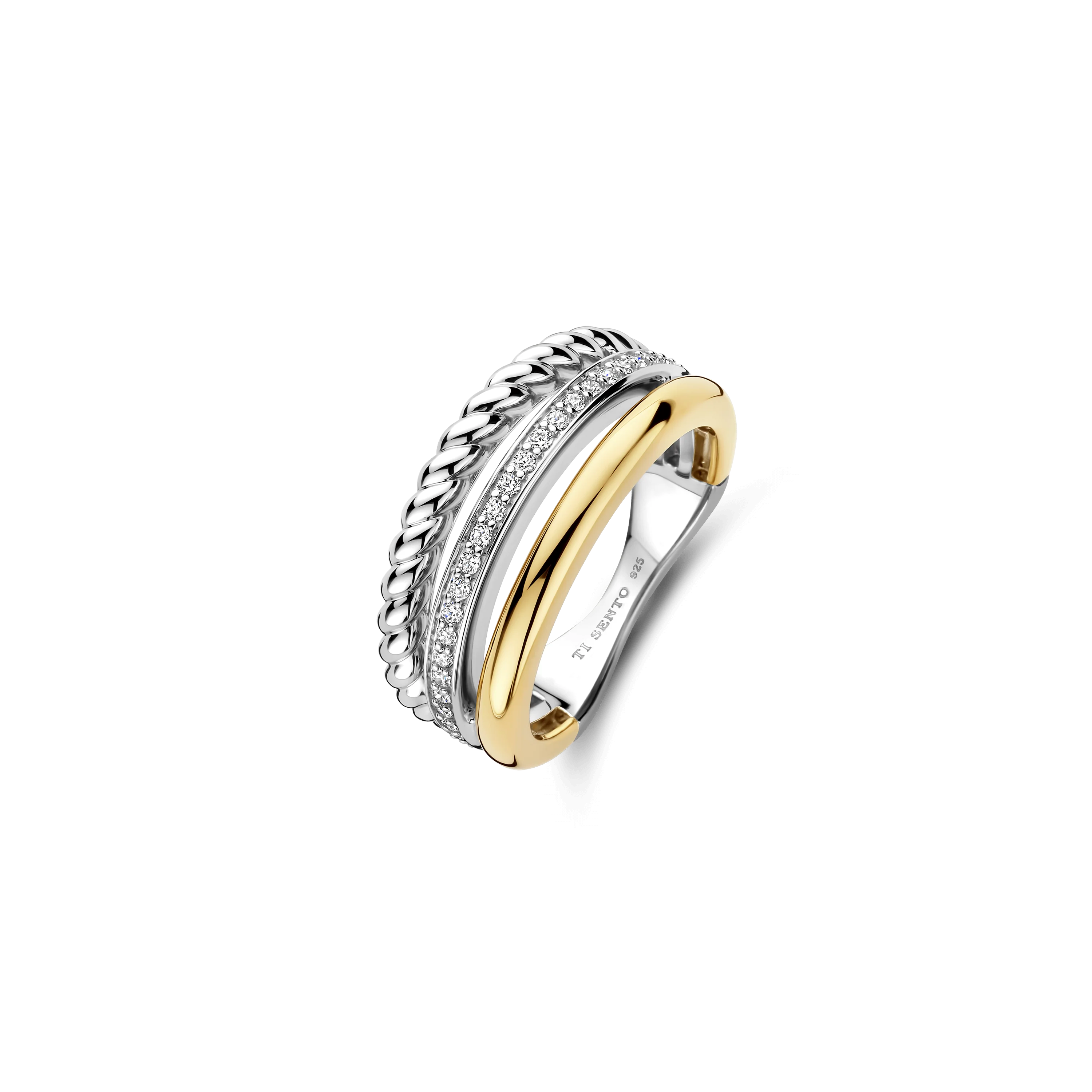 Structured Triple Band Zirkonia Ring