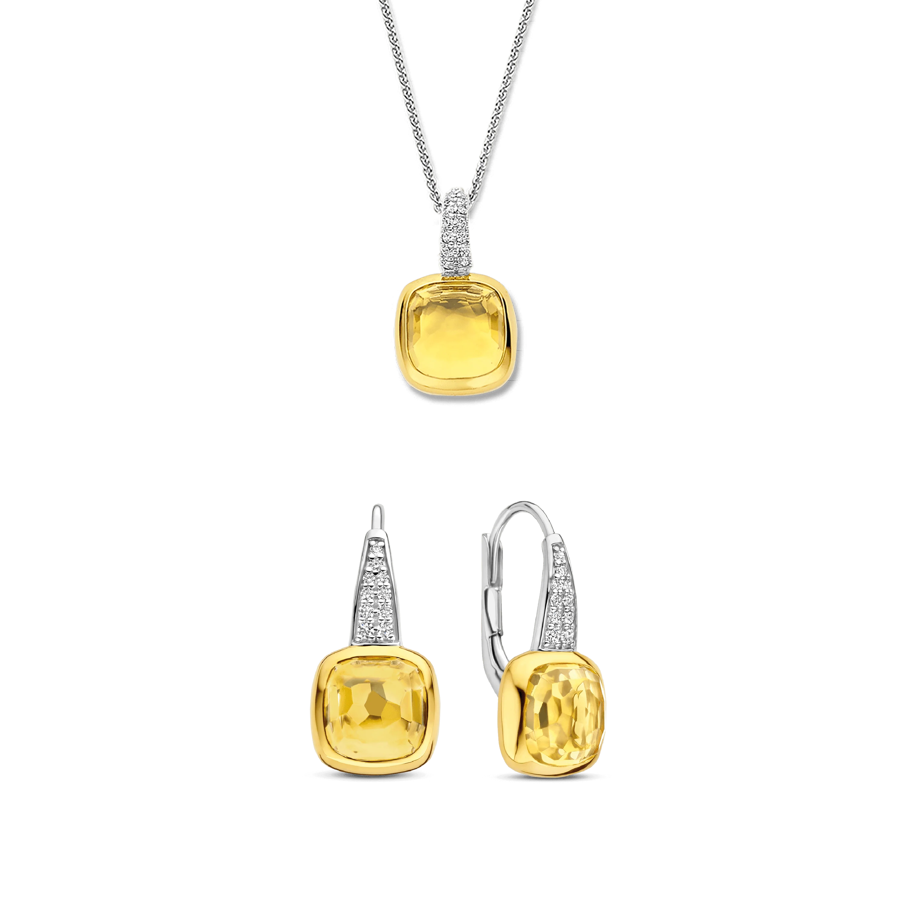 TI SENTO Yellow Cushion Sieradenset - Ketting met hanger en Ring